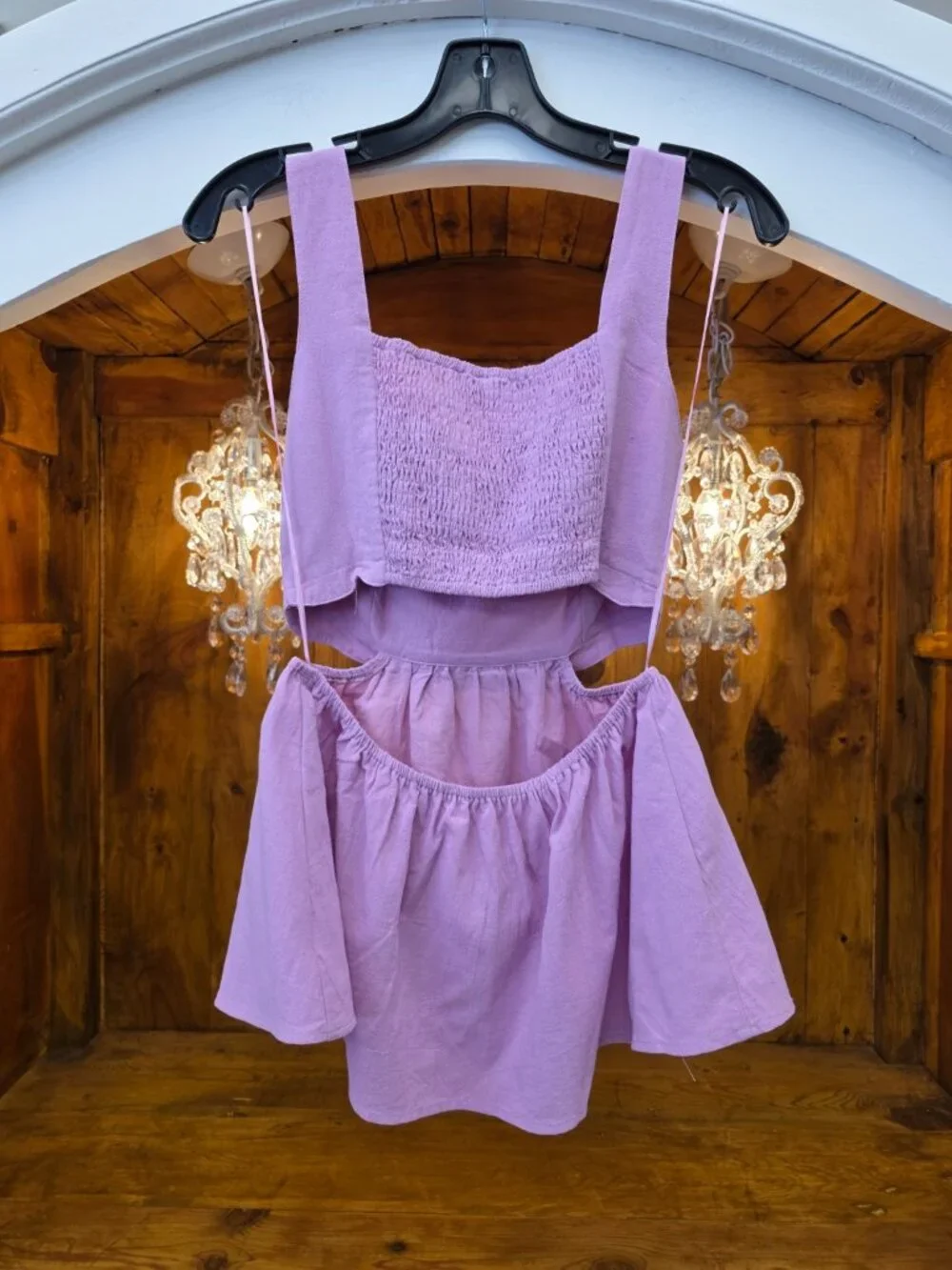 Heyson Light Mauve Cutout Crop Top | Scalloped Hem | 100% Cotton | Smocked Back - Picture 6 of 10